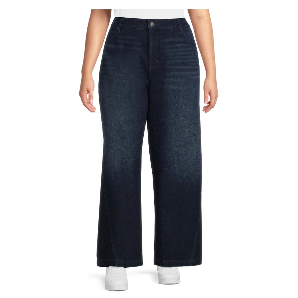 Terra & Sky Women's Plus Size 18W High Rise Godet Flare Jeans Dark Wash